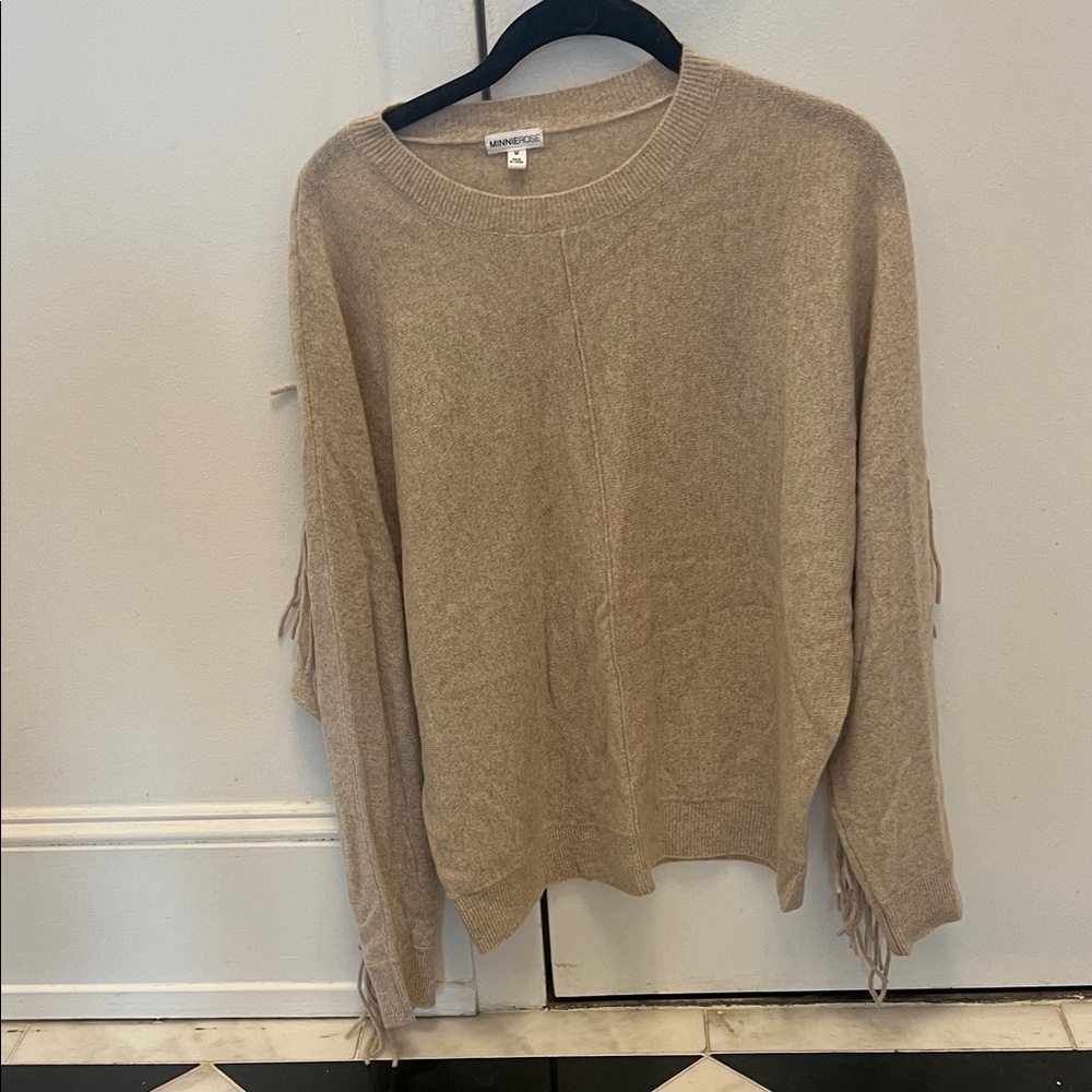 LIKE NEW 100% CASHMERE MINNIE ROSE SWEATER WITH FRINGE TRIM